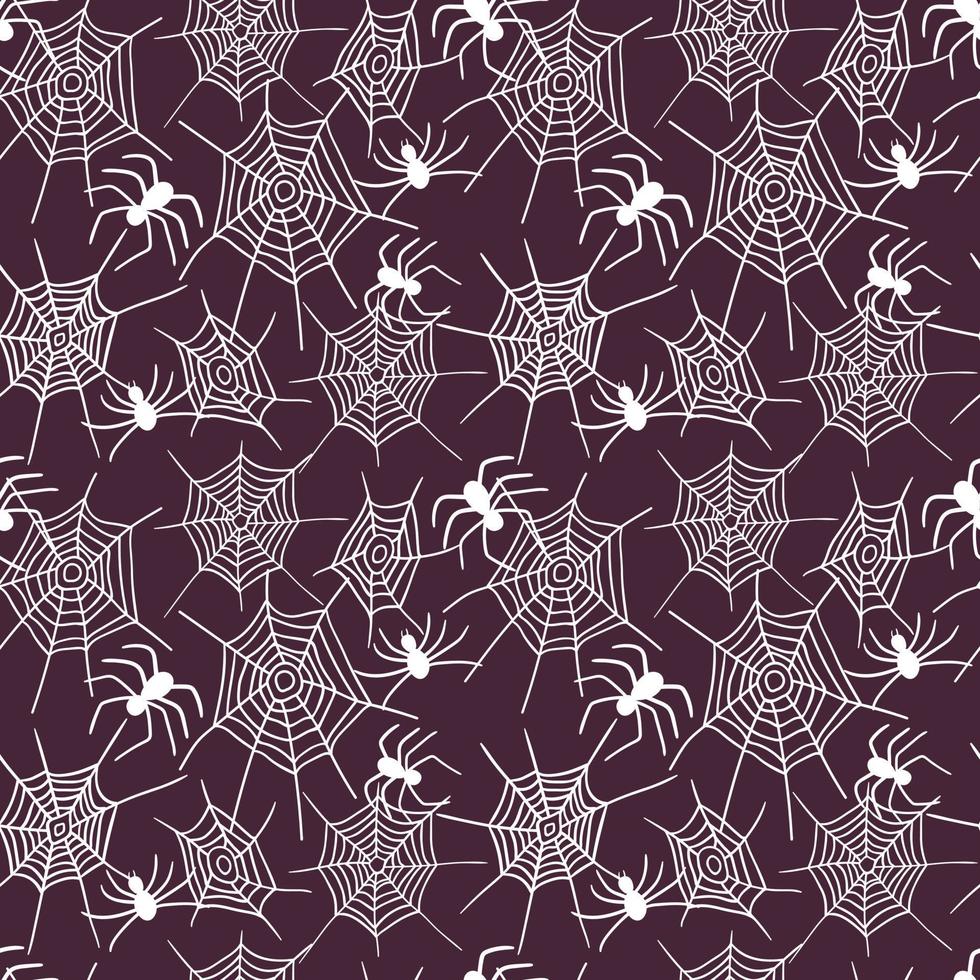 ragni ragnatela senza soluzione di continuità modello. vettore ragno isolato su Borgogna sfondo. Halloween modello.