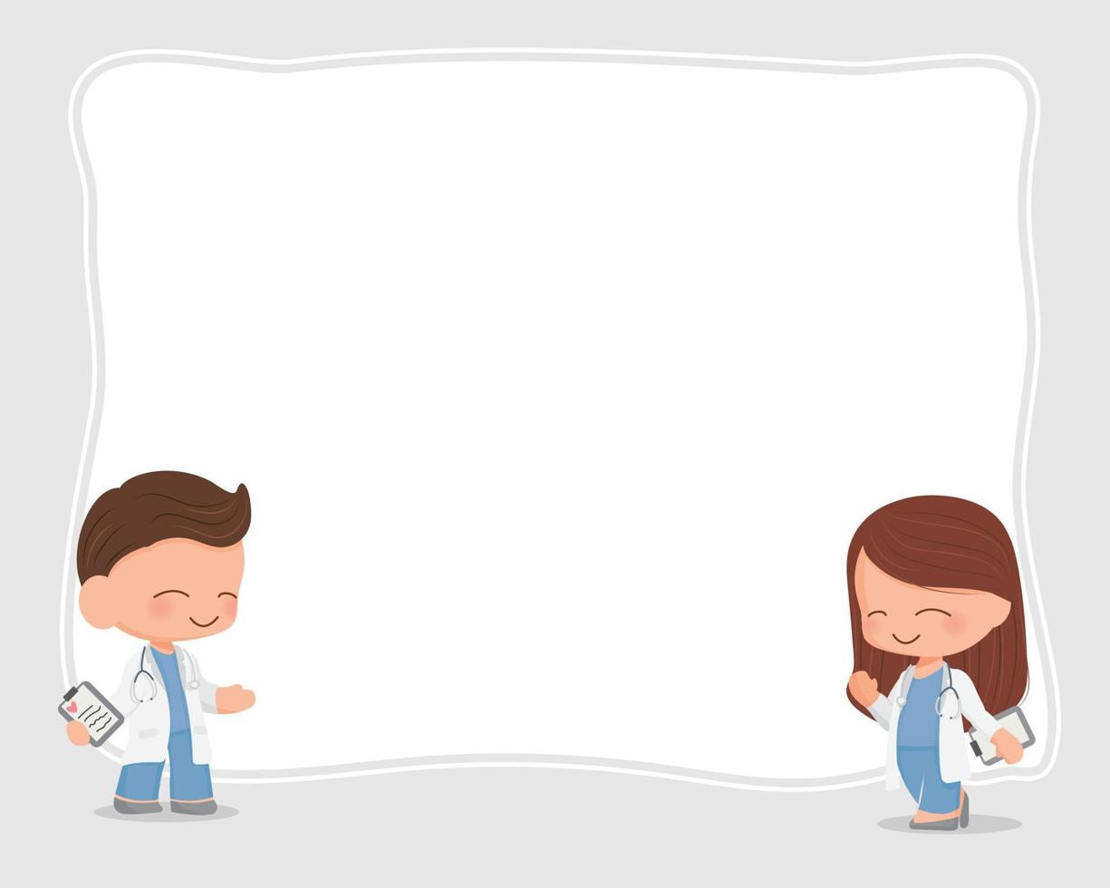 carino piatto stile cartone animato giovane medici coppia con vuoto tavola copia spazio per testo eps10 vettori illustrazione