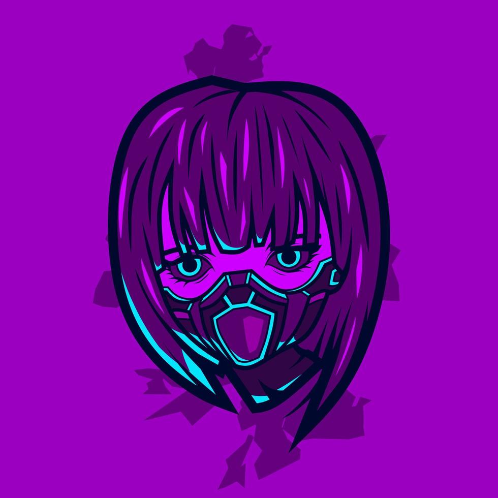 samurai testa cyberpunk logo vettore finzione colorato design illustrazione.