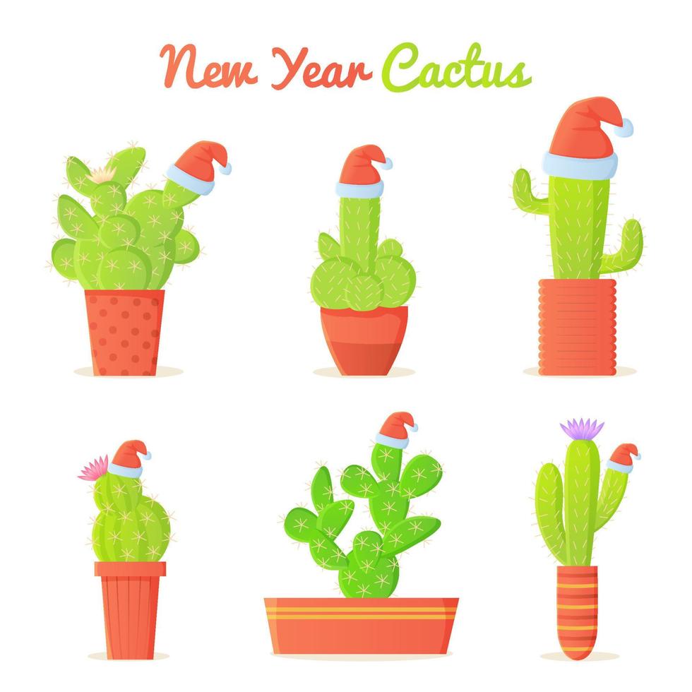 cartone animato cactus nel Natale Santa S cappello impostare. inverno vacanze nel dolce concetto. nuovo anno Messico vettore illustrazione isolato su bianca sfondo.