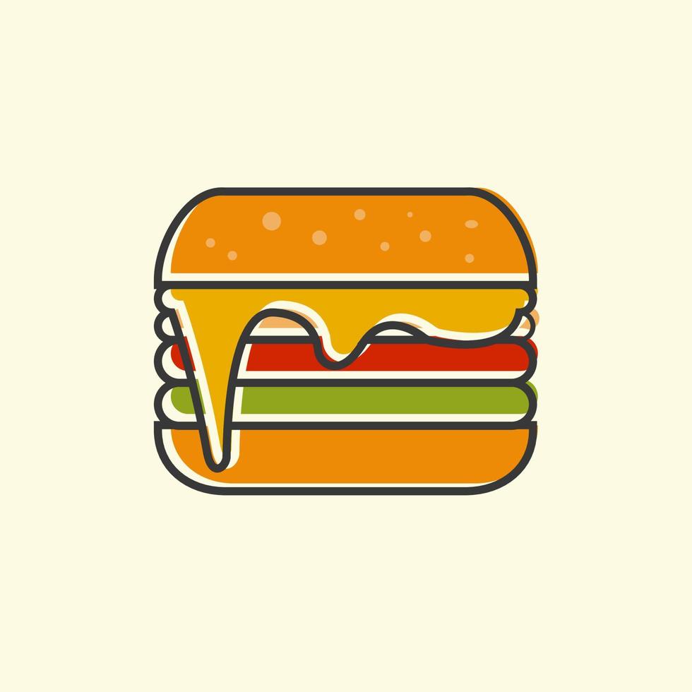 logo illustrazione hamburger piatto disegno, ristorante logo, cibo logo. vettore