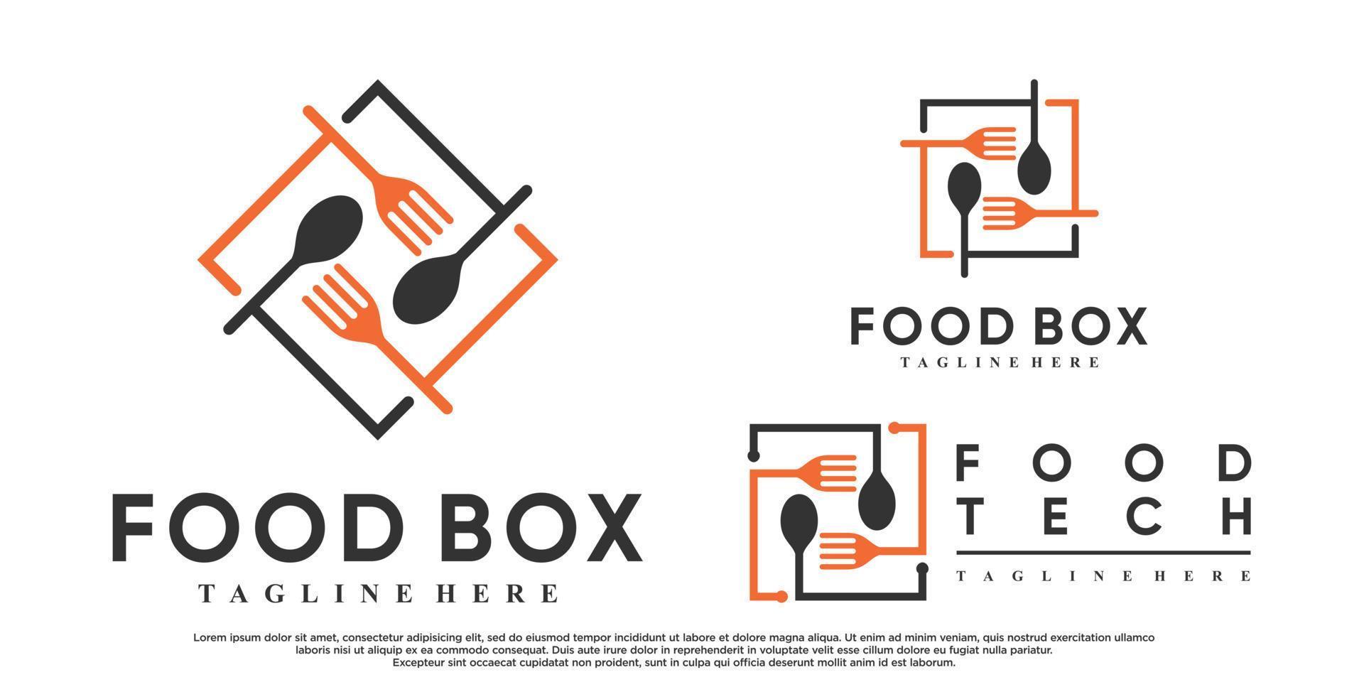 impostato di cibo scatola logo design con creativo concetto premio vettore