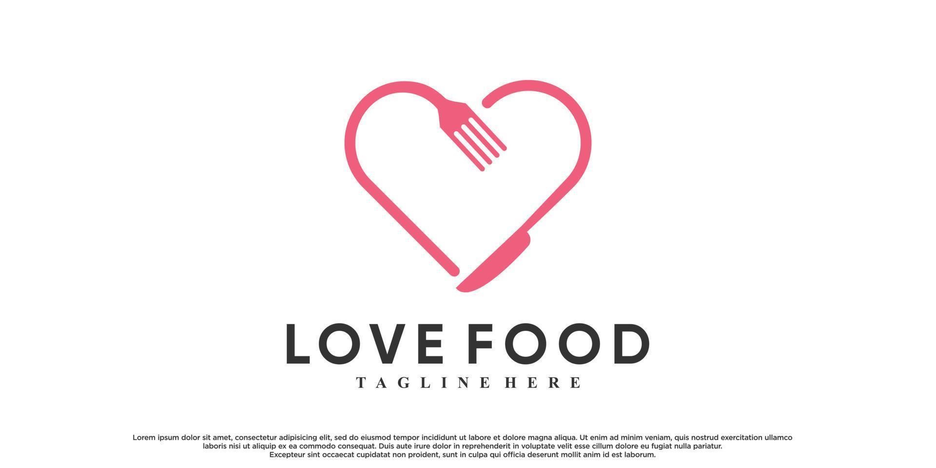 amore cibo logo design con unico concetto premio vettore