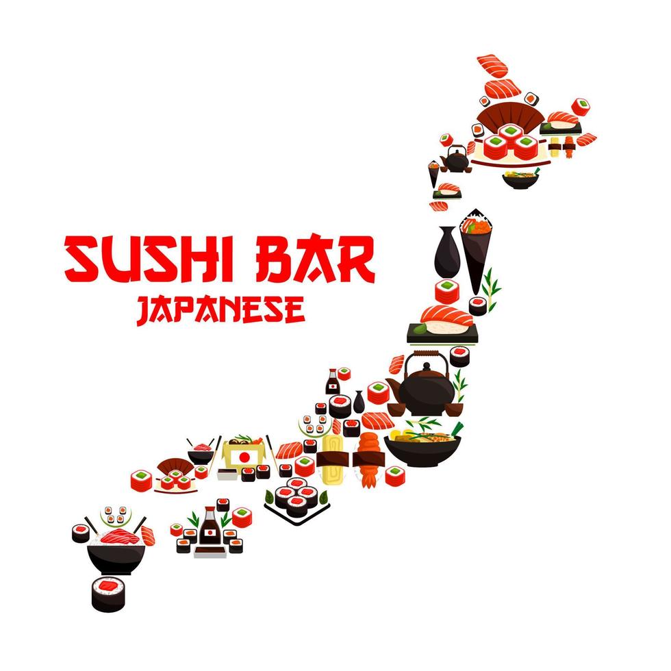 frutti di mare Sushi nel forma di vettore Giappone carta geografica