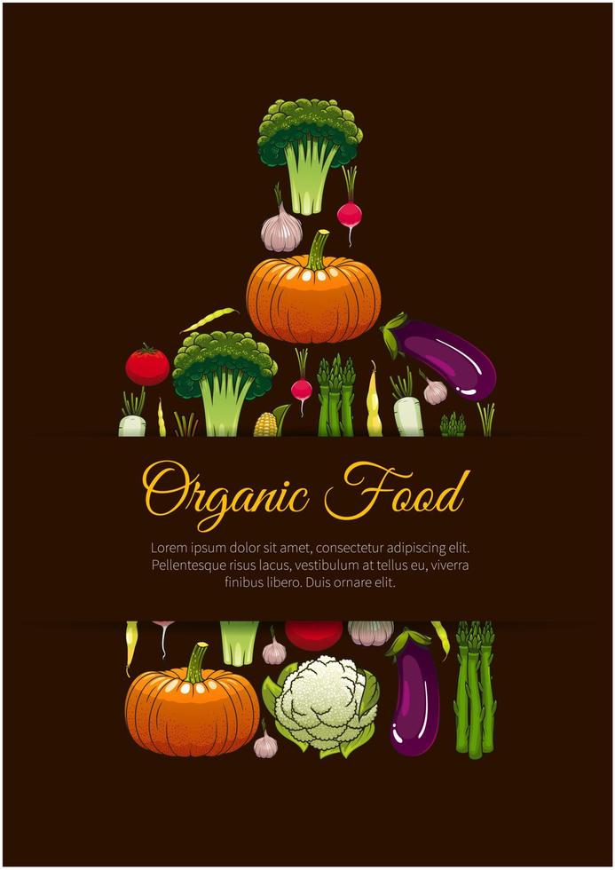 biologico vegetariano cibo emblema cartello vettore