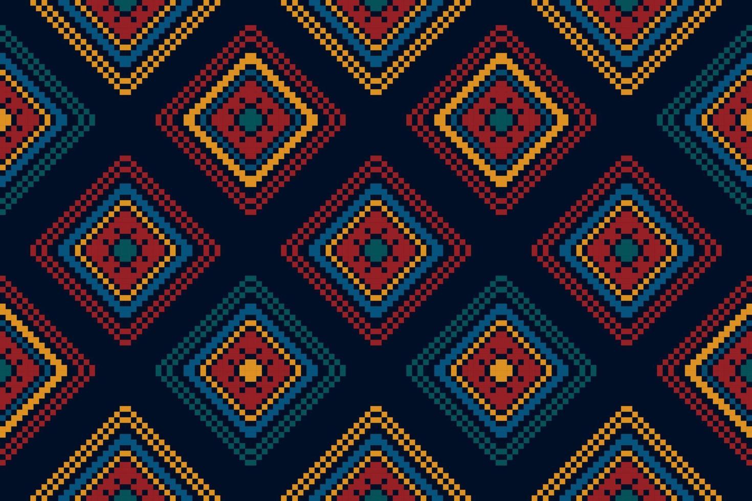 ikat etnico senza soluzione di continuità modello casa decorazione design. azteco tessuto tappeto boho mandala tessile arredamento sfondo. tribale nativo motivo popolare tradizionale ricamo vettore illustrazioni sfondo