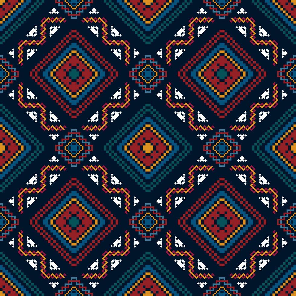 ikat etnico senza soluzione di continuità modello casa decorazione design. azteco tessuto tappeto boho mandala tessile arredamento sfondo. tribale nativo motivo popolare tradizionale ricamo vettore illustrazioni sfondo