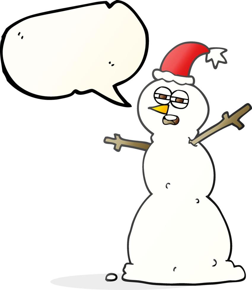 a mano libera disegnato discorso bolla cartone animato infelice pupazzo di neve vettore