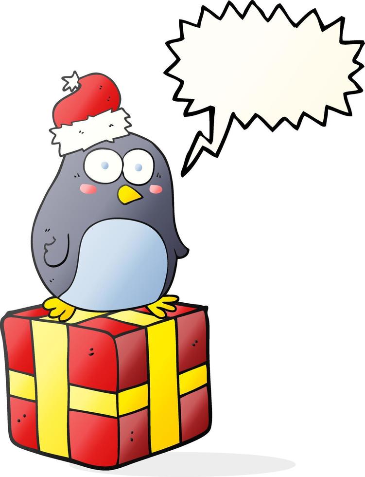 a mano libera disegnato discorso bolla cartone animato Natale pinguino vettore