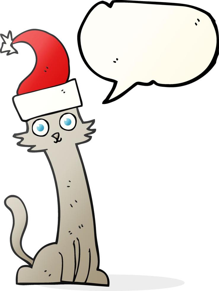 a mano libera disegnato discorso bolla cartone animato gatto nel Natale cappello vettore
