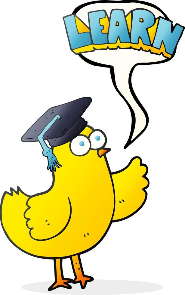 a mano libera disegnato discorso bolla cartone animato uccello con imparare testo vettore