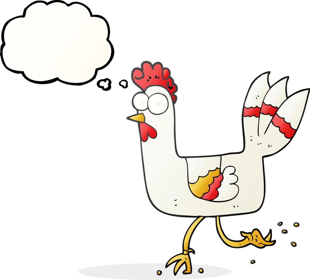 a mano libera disegnato pensato bolla cartone animato pollo in esecuzione vettore
