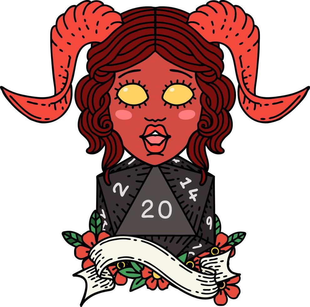 retrò tatuaggio stile tiefling con naturale venti dado rotolo vettore