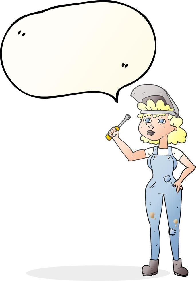 a mano libera disegnato discorso bolla cartone animato femmina meccanico vettore