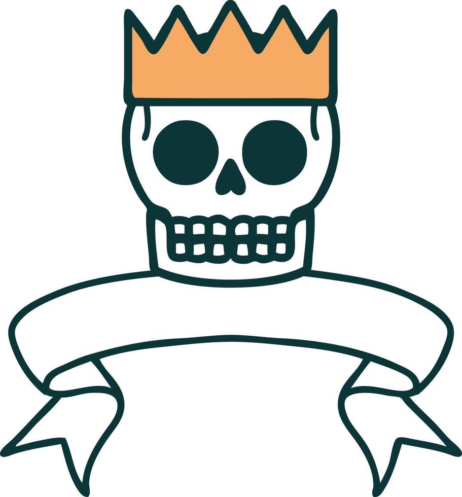tradizionale tatuaggio con bandiera di un' cranio e corona vettore