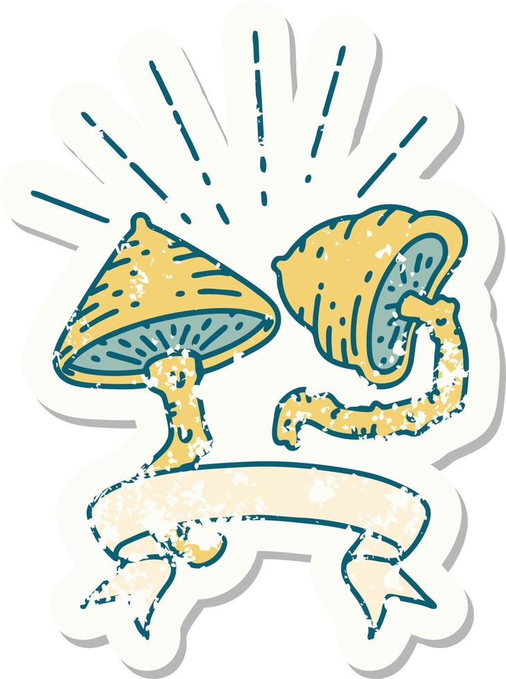 logoro vecchio etichetta di un' tatuaggio stile funghi vettore