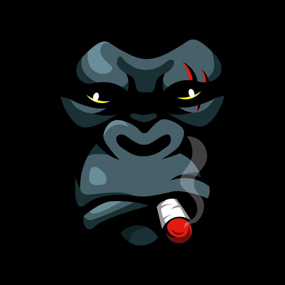 gorilla kong fumo viso cartone animato portafortuna logo design illustrazione vettore