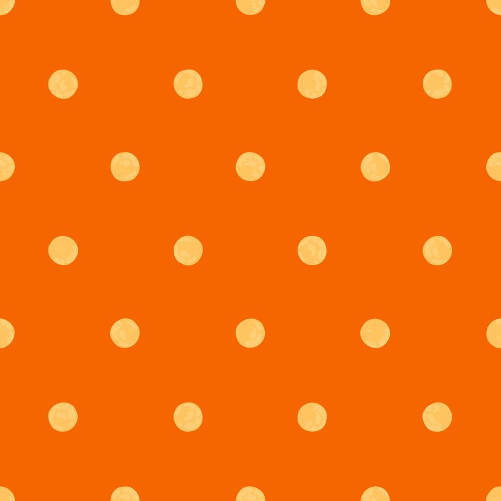 giallo polka punto su arancia sfondo, senza soluzione di continuità vettore modello. moderno minimalista arte sfondo, design per tessuti, involucro carta, stampa e moda.