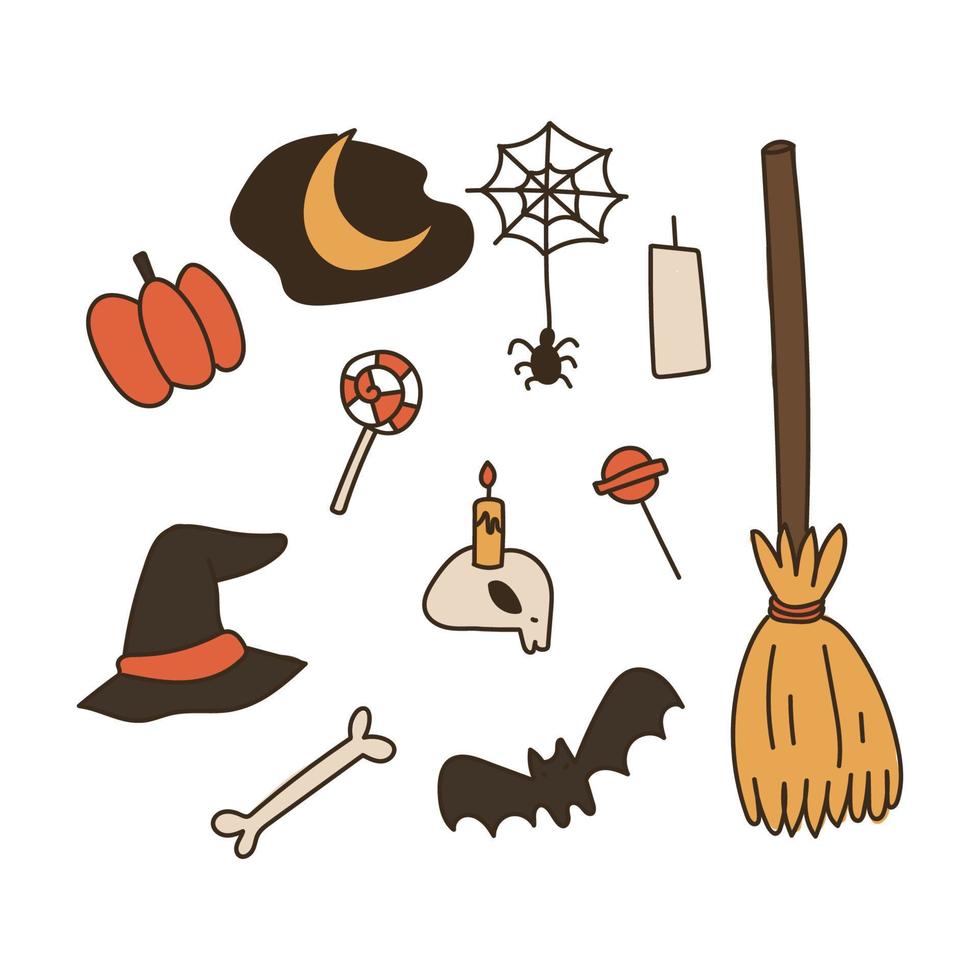 doodled Halloween icone vettore