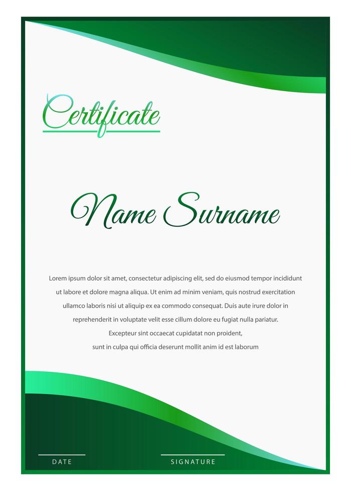 modello di certificato gradiente verde elegante vettore