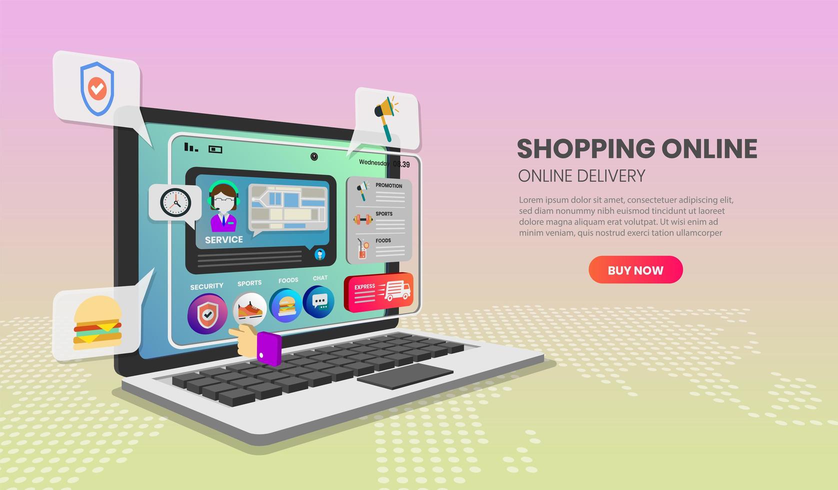 modello di shopping online per app per laptop vettore
