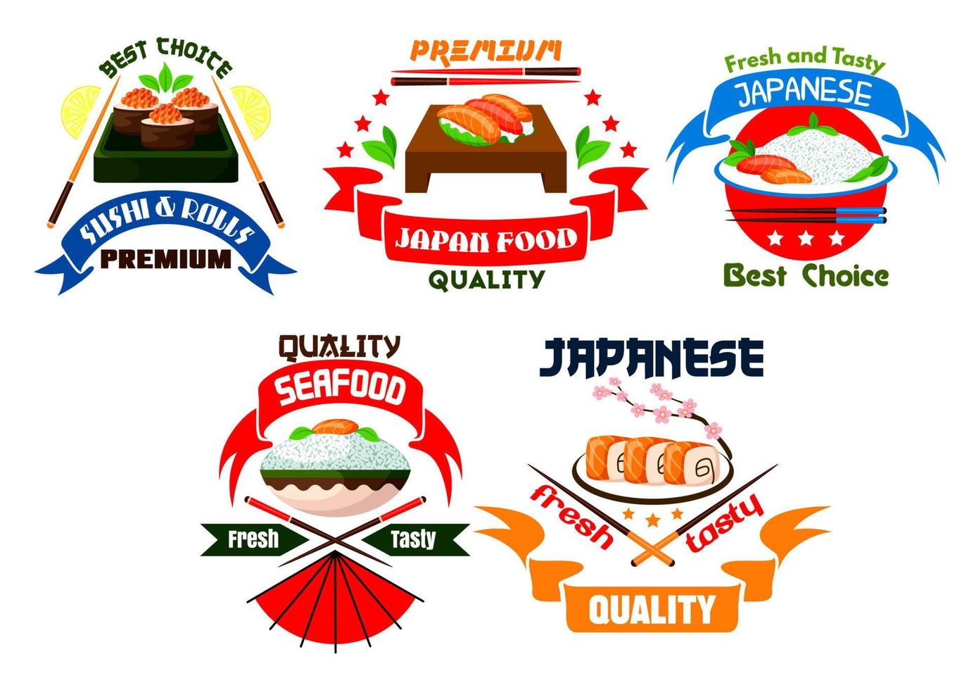 giapponese cibo ristorante emblemi vettore