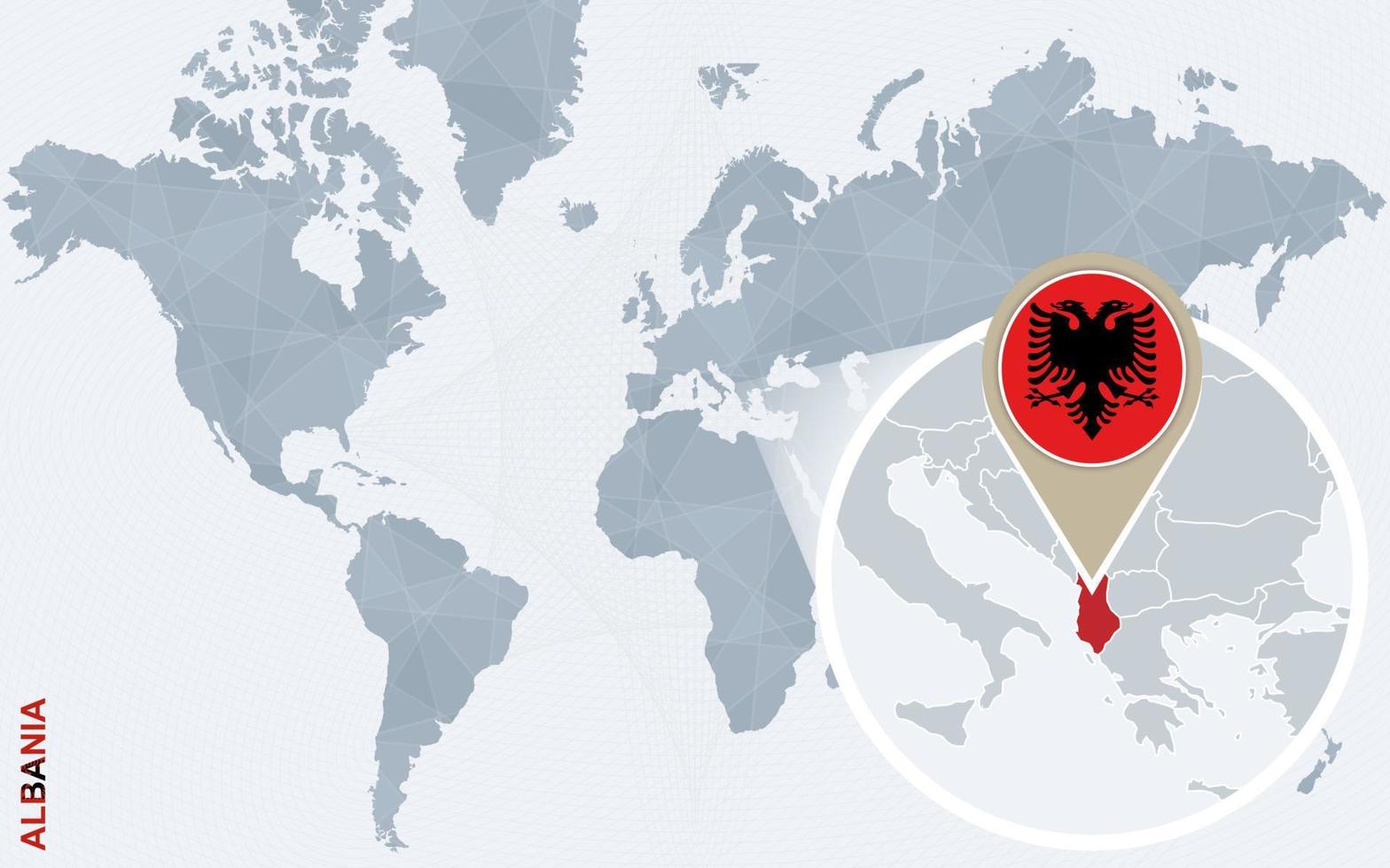 astratto blu mondo carta geografica con ingrandita Albania. vettore