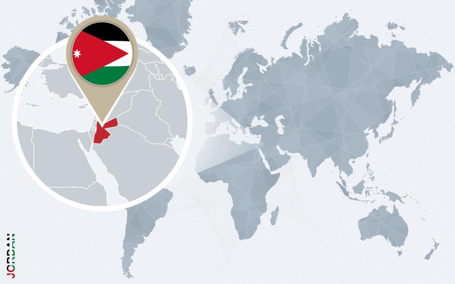 astratto blu mondo carta geografica con ingrandita Giordania. vettore