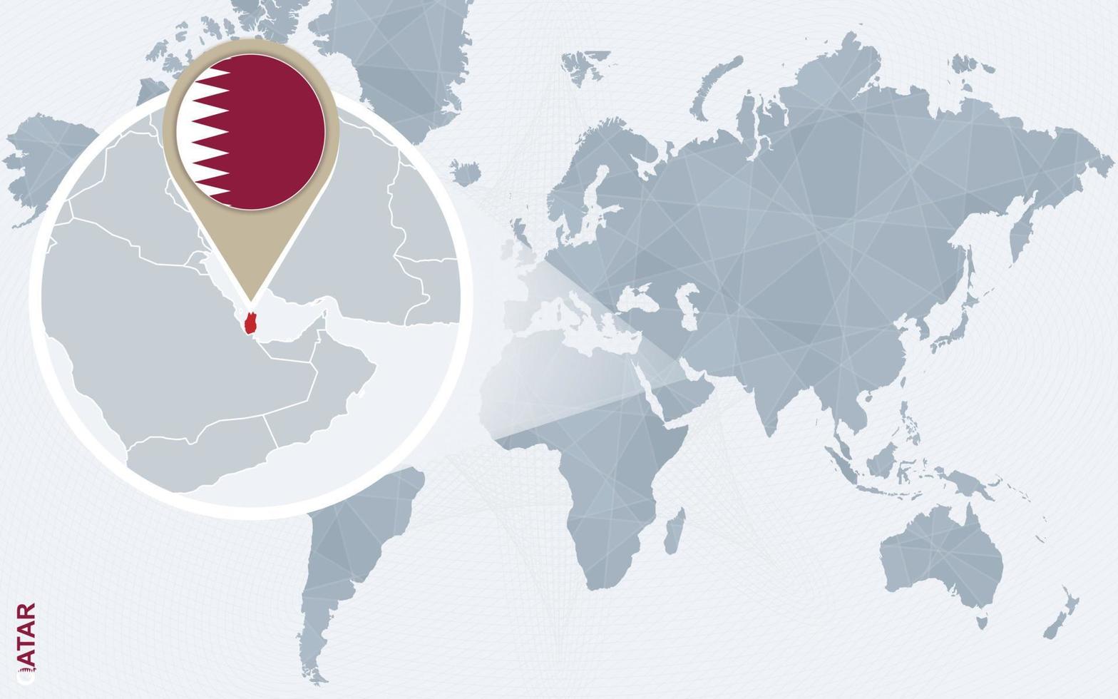 astratto blu mondo carta geografica con ingrandita Qatar. vettore