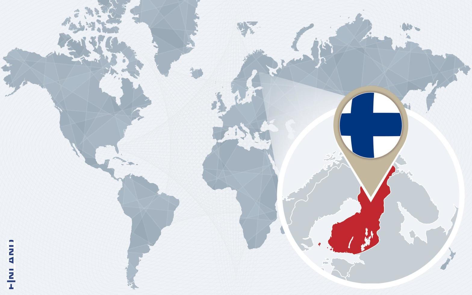 astratto blu mondo carta geografica con ingrandita Finlandia. vettore
