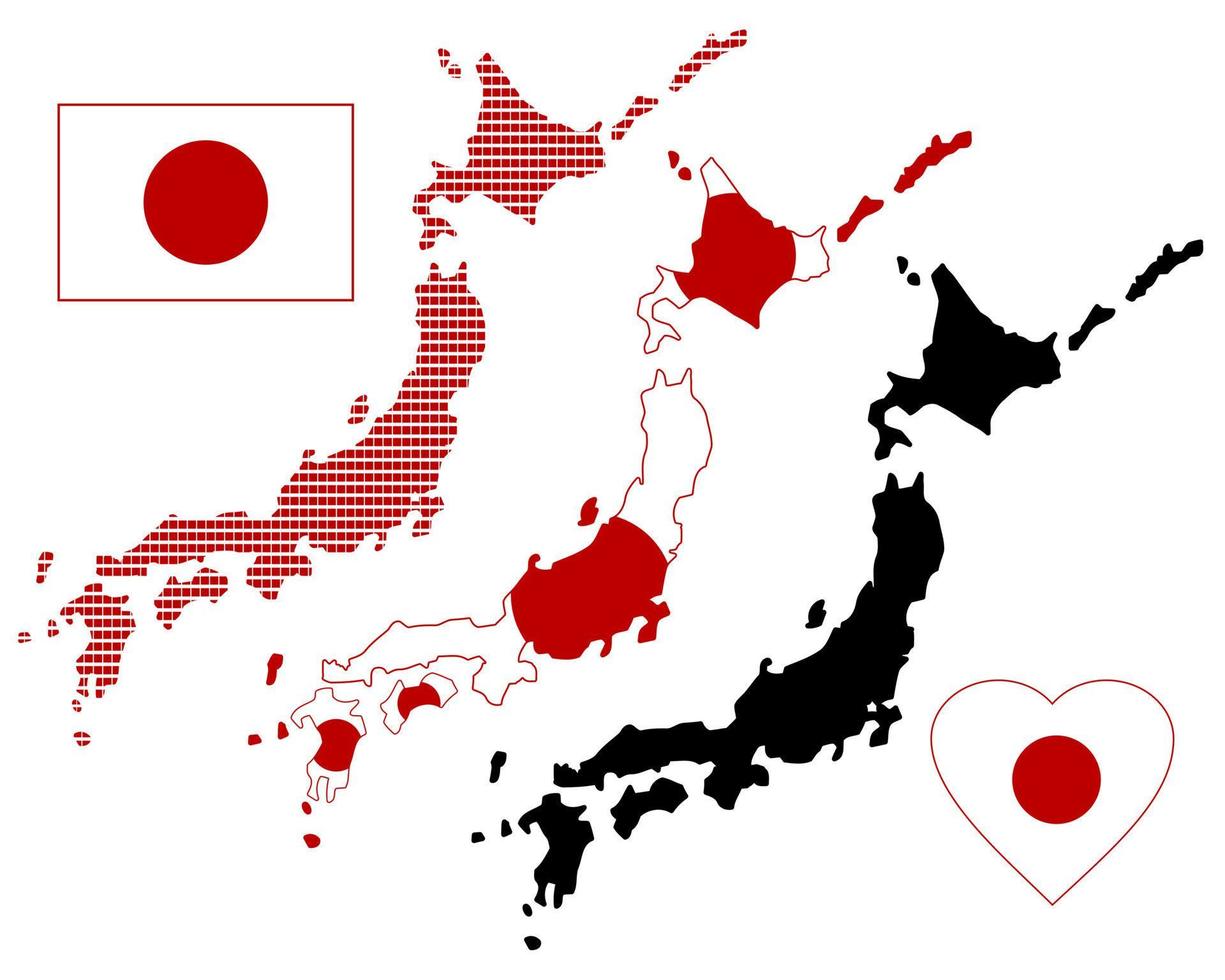 Giappone diverso carta tipi e personaggi su un' bianca sfondo vettore