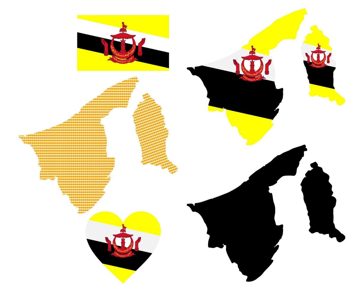 carta geografica e bandiera di brunei simbolo su un' bianca sfondo vettore