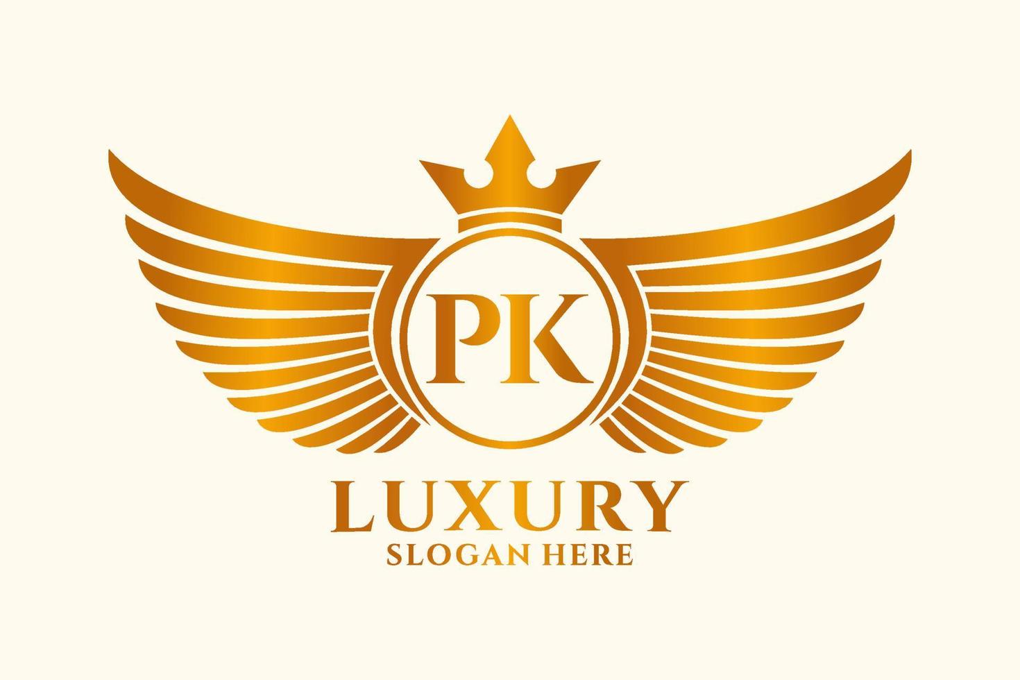 lusso reale ala lettera pk cresta oro colore logo vettore, vittoria logo, cresta logo, ala logo, vettore logo modello.