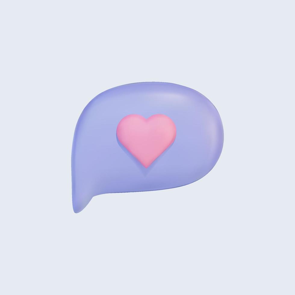3d discorso bolla icona con rosa cuore. cartone animato Messaggio scatola isolato su blu sfondo. sociale rete, comunicazione, chattare. realistico vettore design elemento.