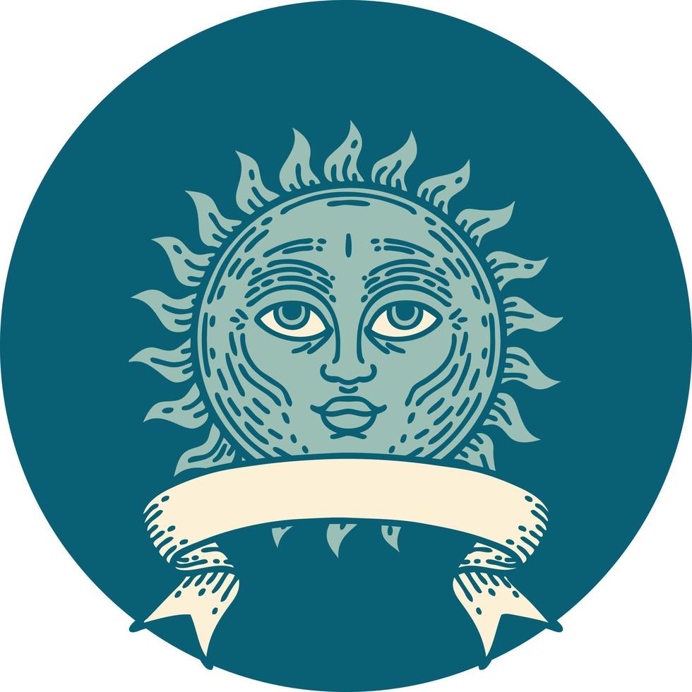 tatuaggio stile icona con bandiera di un' sole con viso vettore