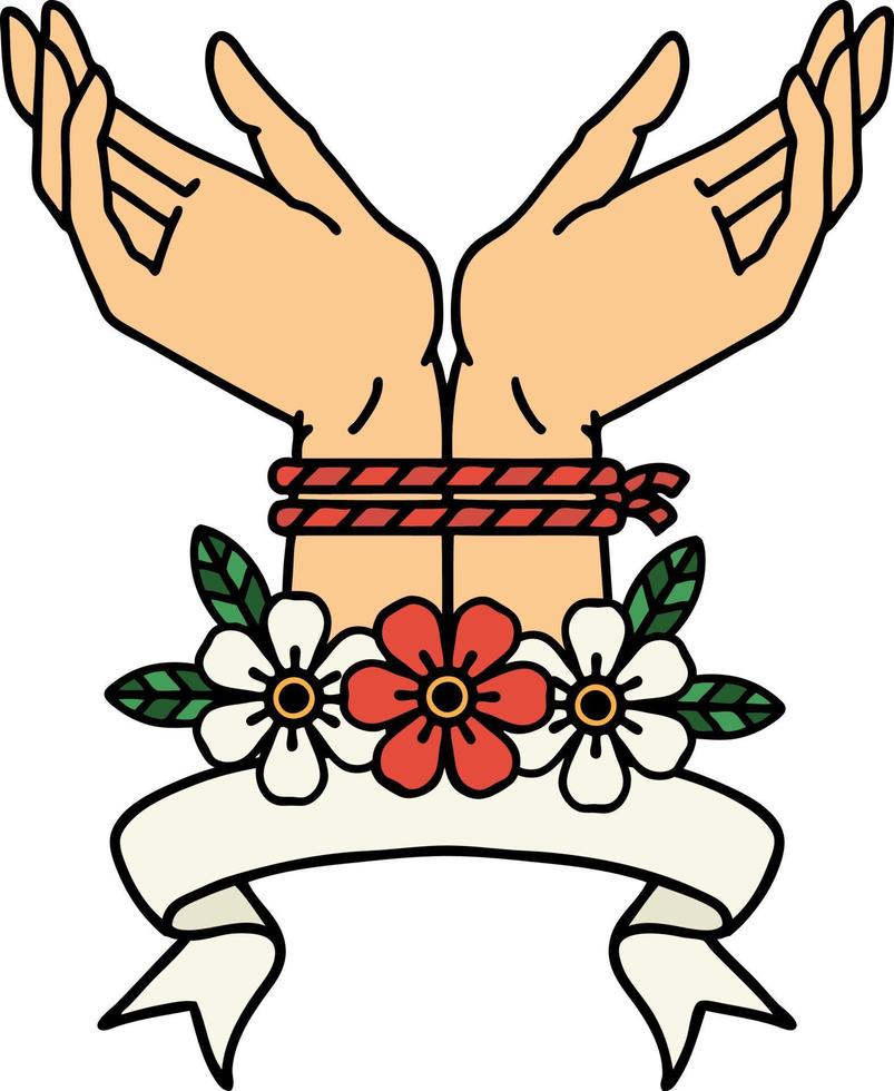 tradizionale tatuaggio con bandiera di mani legato vettore
