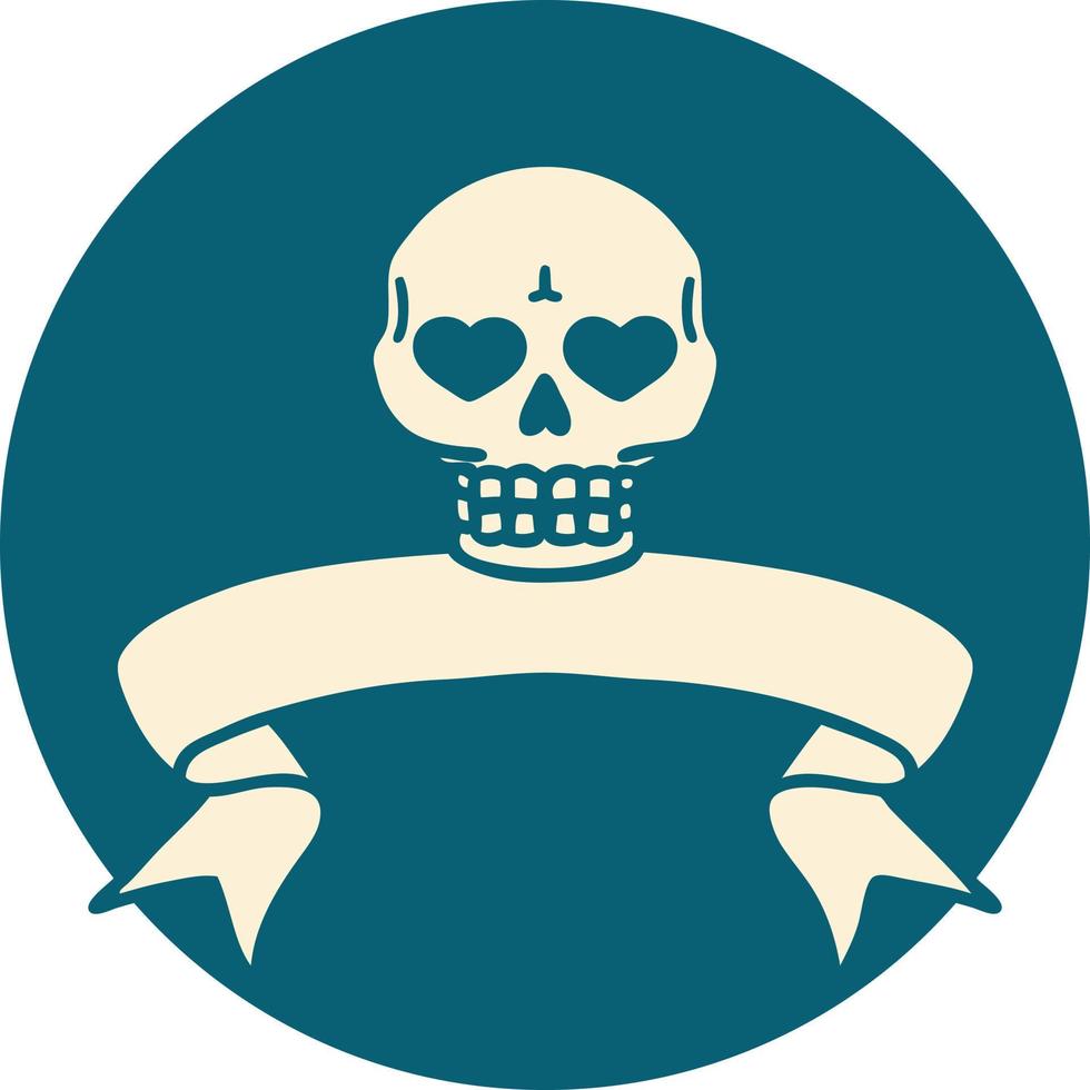 tatuaggio stile icona con bandiera di un' cranio vettore