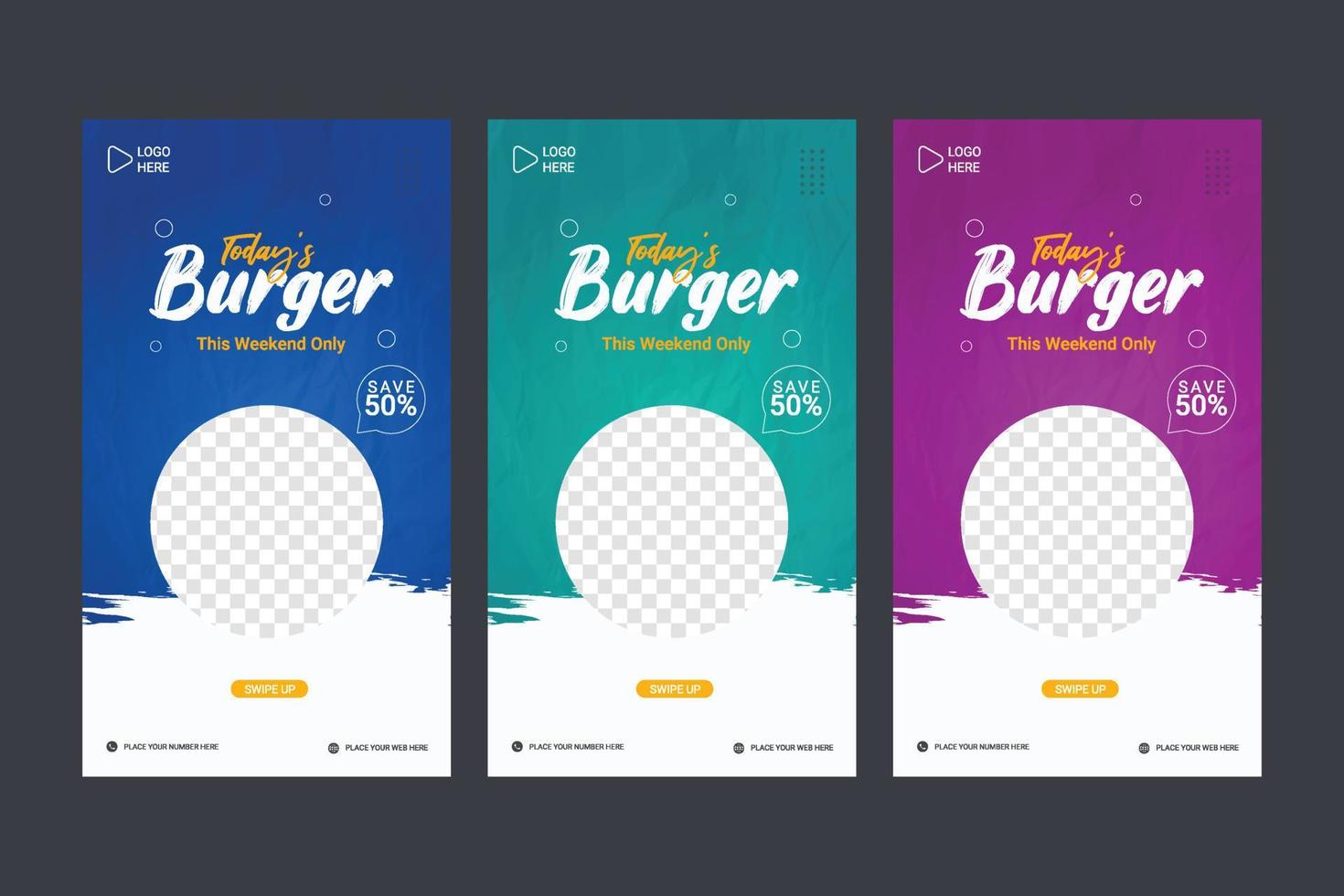 delizioso hamburger e cibo menù sociale media inviare storia promozione bandiera modello vettore