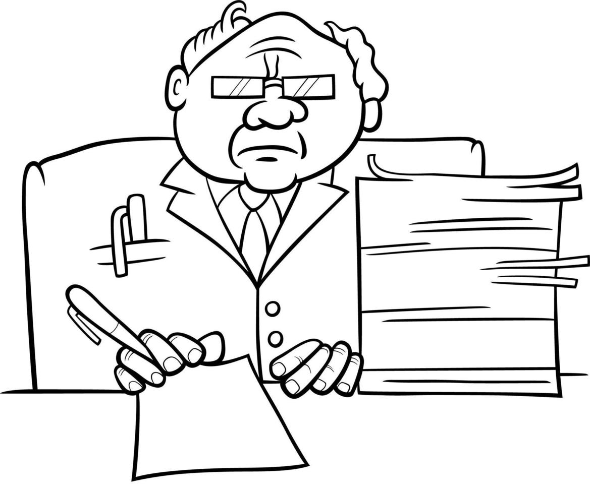 cartone animato capo o uomo d'affari a il scrivania colorazione pagina vettore