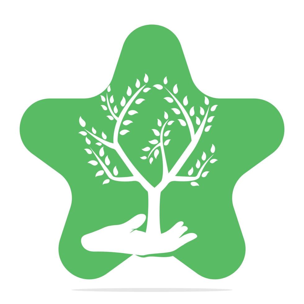 stella albero nel mano vettore logo design. stella naturale prodotti logo. cosmetici icona. terme logo.