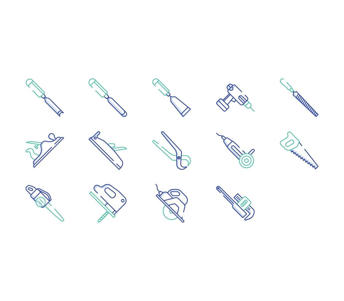 carpenteria utensili e attrezzatura icona impostato vettore