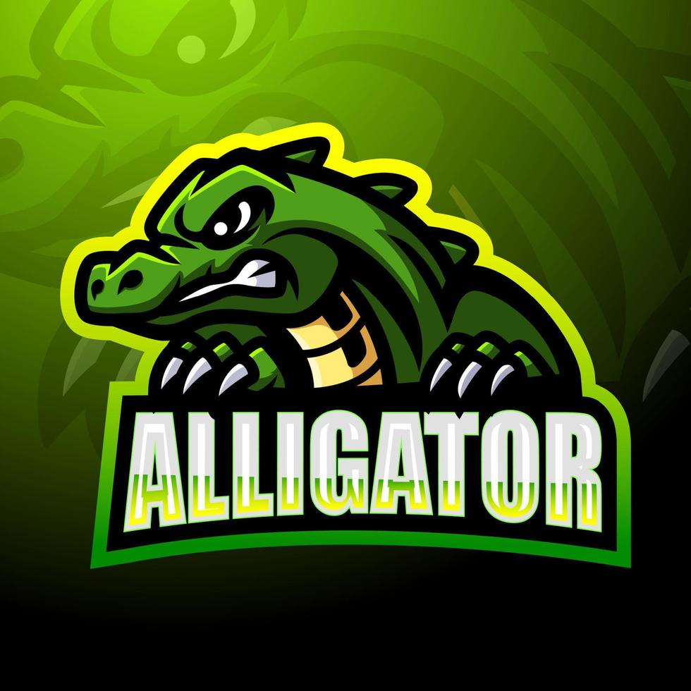 design del logo esport della mascotte dell'alligatore vettore