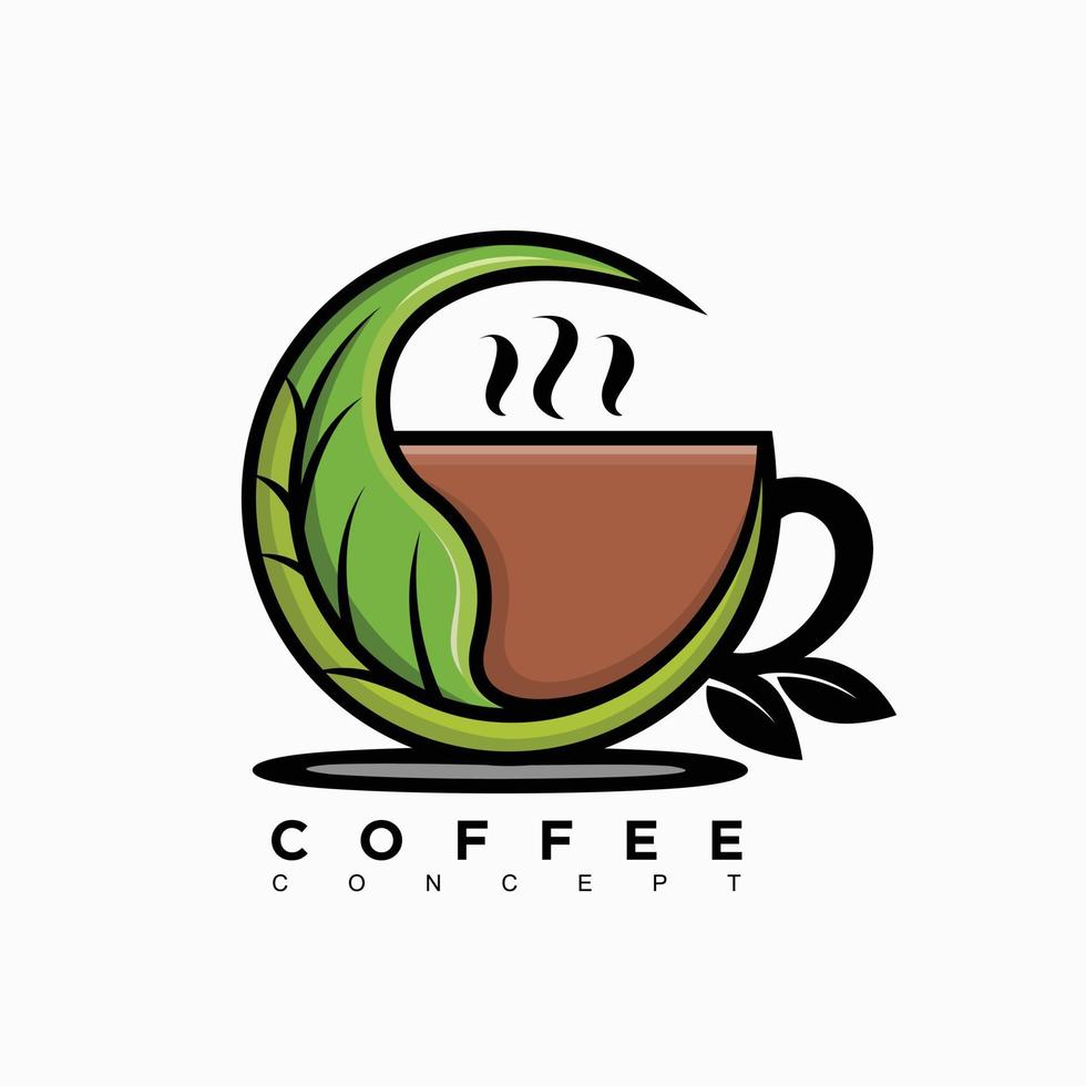 caffè icona vettore design con foglia concetto