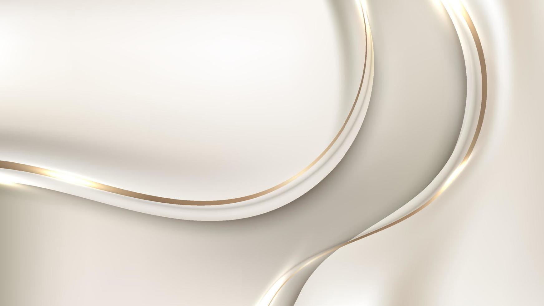 astratto 3d lusso modello Marrone raso tessuto con oro onda Linee e illuminazione effetto su bianca sfondo vettore