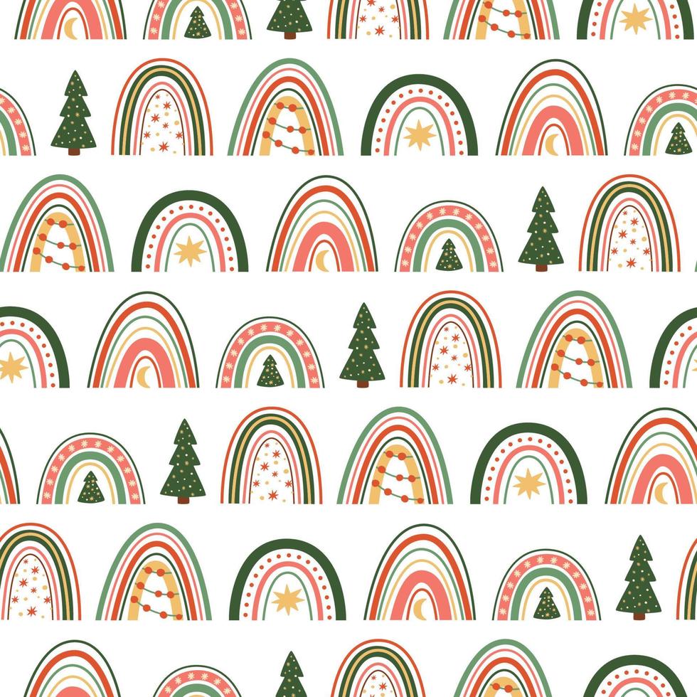 Natale arcobaleni modello. Natale arcobaleni sfondo, tradizionale verde arcobaleni, abete albero decorativo senza soluzione di continuità sfondo. nuovo anno scarabocchio arcobaleno inverno vacanza celebrazione. vettore illustrazione.