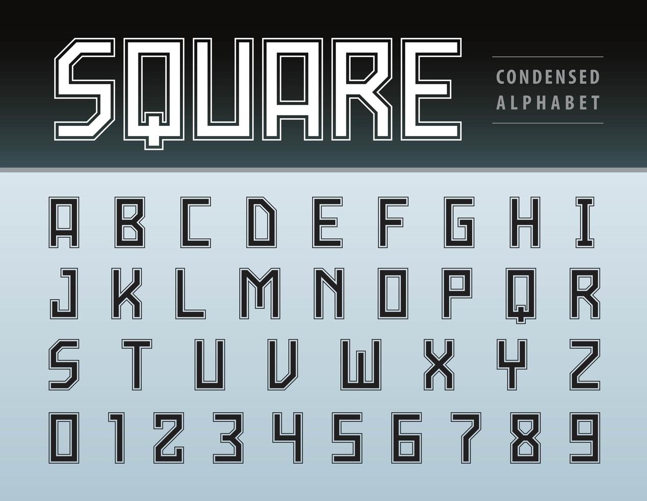 lettere e numeri dell'alfabeto quadrato vettore
