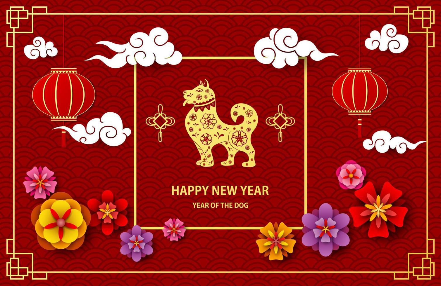 contento Cinese nuovo anno carta con Cinese traduzione, anno di il cane vettore