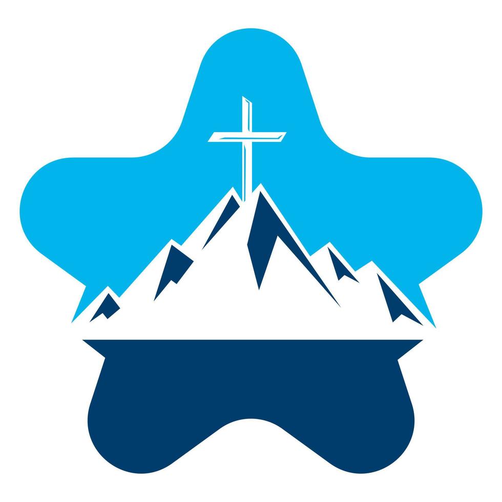 battezzatore attraversare nel montagna logo design. attraversare su superiore di il montagna e stella forma logo. Chiesa e cristiano organizzazione logo. vettore