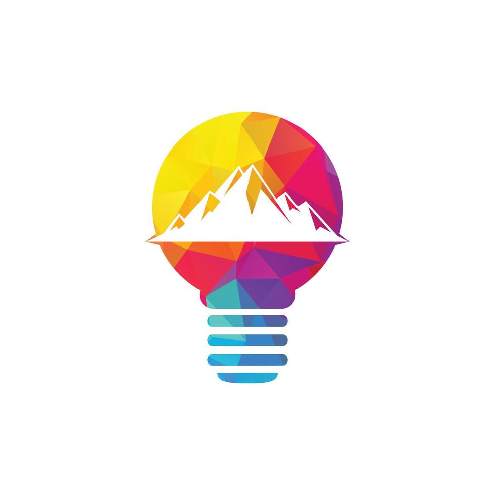 montagna dentro leggero lampadina logo design. comando soluzione logo design. vettore