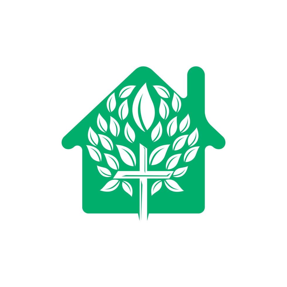 astratto casa e albero religioso attraversare simbolo icona vettore design. preghiera albero e casa vettore logo design modello.